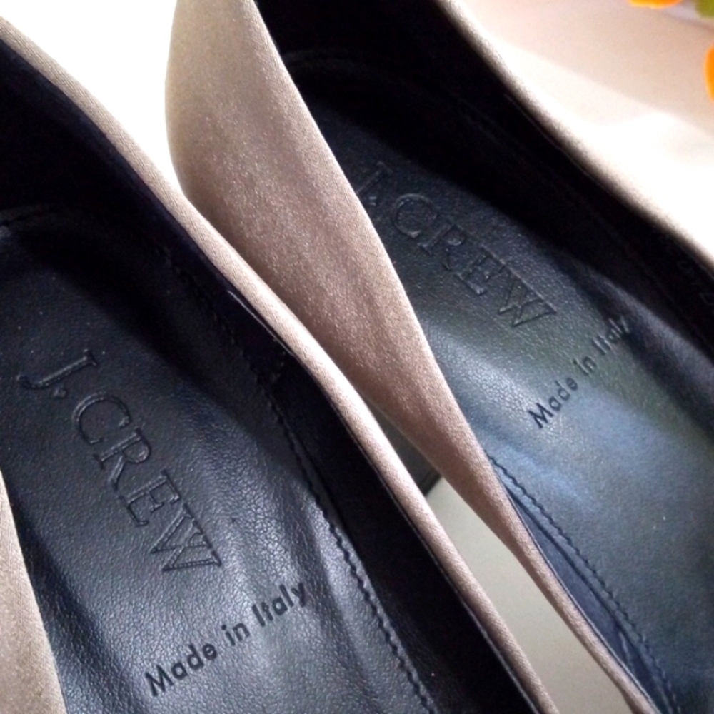 J. CREW GRAY BROWN CHAMPAGNE SATIN RIBBON BOW 3 INCH PLATFORM PUMPS SIZE 7 NWOT - Picture 5 of 8